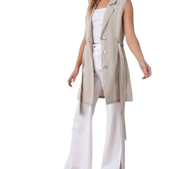 Bella Dahl Linen Sleeveless Belted Blazer NWTs Tan size small - Picture 2 of 13